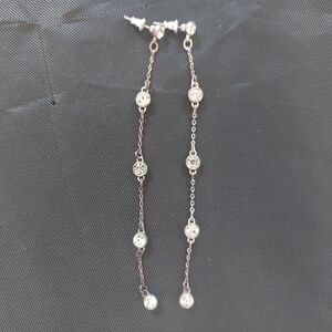 Brighton Silver Chain Drop Earrings With Rhinestones.